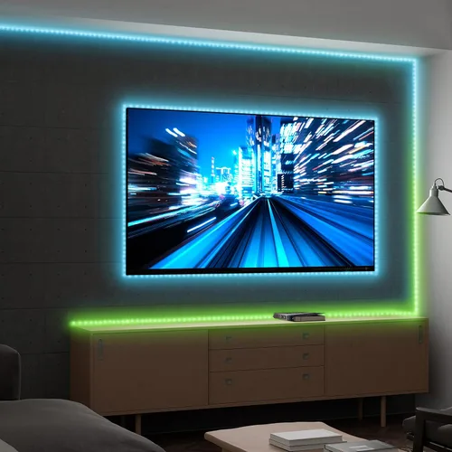 Vista 2 de XTREME Monster LED 16.4ft Smart Sound Reactive Multi-White Tira de luz LED para interiores con control de aplicación móvil, fácil montaje