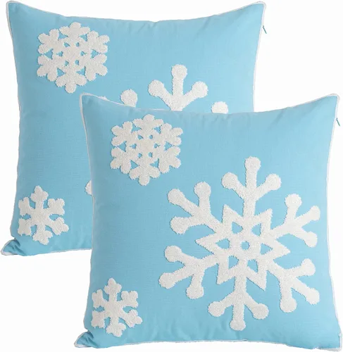 Vista 2 de 18 x 18 pulgadas, funda de almohada de algodón con diseño de bendición navideña para cama, sofá, automóvil, fundas de almohada bordadas con copos