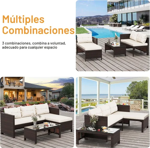 Vista 7 de Shintenchi Juego de 3 muebles de patio al aire libre, juego de conversación de mimbre para patio, sofá de mimbre para todo tipo de clima, sofá