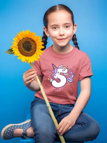 Vista 4 de Camiseta de unicornio para 5 cumpleaños para niñas de 5 años y quinto cumpleaños