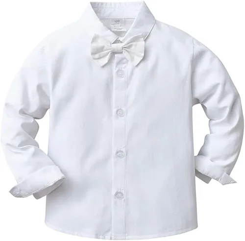 Vista 37 de IDOPIP Trajes de otoño e invierno para niños pequeños, camisa de manga larga con corbatín + chaleco + pantalones largos, overoles