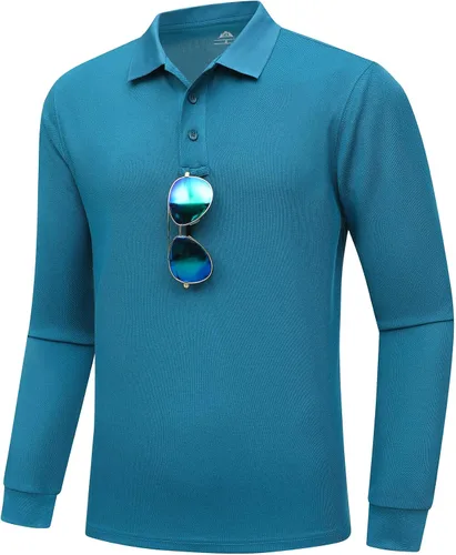 Vista 2 de MOERDENG Polo de golf para hombre, ajuste regular, secado rápido, táctico, manga corta y larga, camiseta de tenis