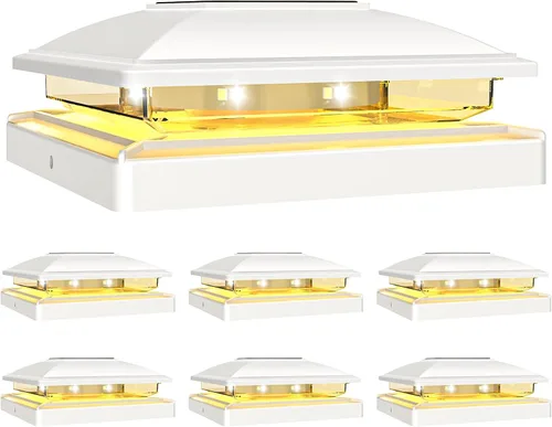 Vista 9 de VOLISUN - Luces solares para punta de poste al aire libre, impermeables, paquete de 12, valla solar - Luces para postes de 4x4, 5x5, 6x6 de Blanco