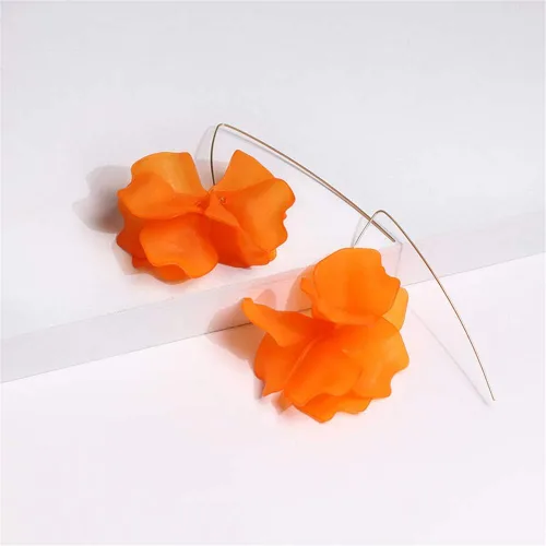 Vista 8 de Aretes bohemios de resina con pétalos de rosa, aretes largos de acrílico escalonados, aretes de borla floral exagerados para mujeres y niñas