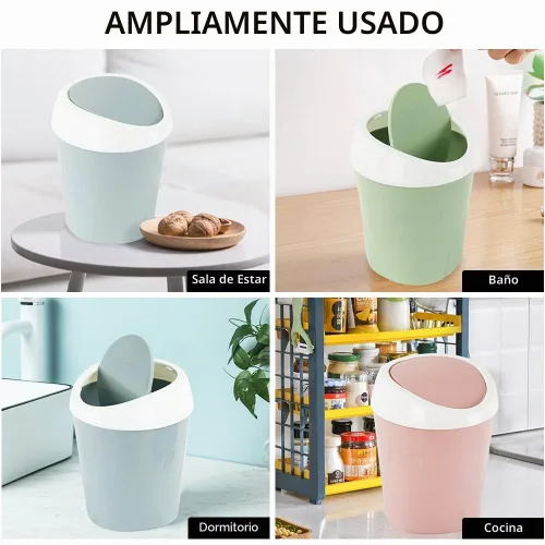 Vista 6 de SITAKE 2 cubos de basura de plástico con 120 bolsas de basura, pequeño cubo de basura de escritorio con tapa abatible para el hogar, oficina Azul