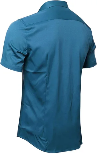 Vista 2 de FLY HAWK Mens Dress Shirts Fitted Bamboo Fiber Short Sleeve Elastic Casual Button Down Shirts