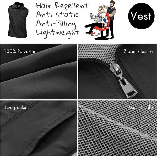 Vista 3 de Chaleco de peluquero personalizado para hombre, ropa de trabajo con logotipo de peluquería personalizada, chaqueta con nombre de peluquero, uniforme