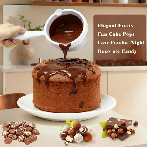 Vista 2 de fisca Derretidor de chocolate con pantalla de temperatura y temperatura ajustable, sumergir, rociar y decorar fresas, pastel pop y chocolates