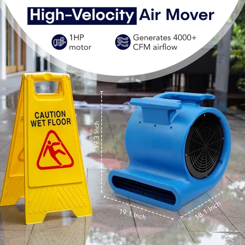 Vista 3 de Mounto 3 velocidades Air Mover 1HP 4000+ CFM Monster soplador de piso secadores de alfombras Secador de piso de limpieza