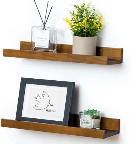 Vista 16 de FLYJOE Estante de repisa de fotos para pared, 24 pulgadas de madera de fresno maciza, estantes para libros de guardería, estantes flotantes
