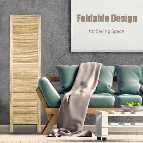 Vista 2 de 4 paneles de madera natural con diseño de listones de madera para sala de estar, dormitorio, jardín (4 paneles)