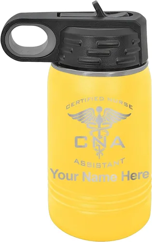 Vista 51 de LaserGram Botella de agua personalizada, asistente de enfermería certificada por la CNA, acero inoxidable de doble pared aislada al vacío con popote