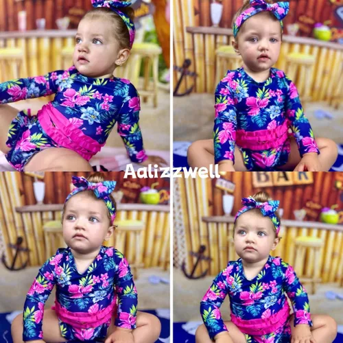Vista 2 de Aalizzwell Traje de baño de una pieza de manga larga para bebés recién nacidos