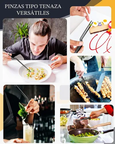 Vista 5 de Juego de pinzas de cocina de 10 pulgadas y pinzas compensadas, puntas dentadas de precisión, pinzas de chef profesional de acero inoxidable