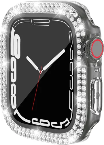 Vista 9 de Funda de dispositivo electrónico portátil para Apple Watch Series 9, 8, 7, 1.614 in, funda plateada brillante con diamantes de imitación de cristal