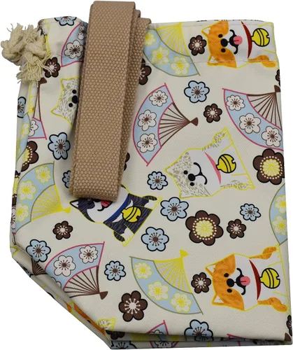 Vista 6 de Mini bolsa de almuerzo reutilizable pequeña linda bolsa de almuerzo con cordón adecuado para niñas, mujeres, perros, beige