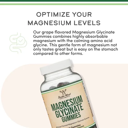 Vista 4 de Gomitas de glicinato de magnesio (400 mg por porción, suministro para 30 días, sabor a uva) Suplemento de magnesio de alta absorción para adultos