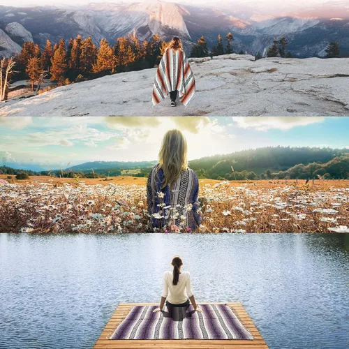 Vista 5 de Hydration Nation Auténtica manta mexicana extra grande (70 x 50 pulgadas), yoga tejida a mano, serape, falsa artesanal, playa, campamento, picnic