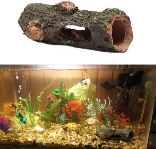 Vista 6 de Acuario de tronco de madera para acuario, decoración de tronco de árbol hueco, pecera, madera flotante, acuario, escondite, cueva, adorno