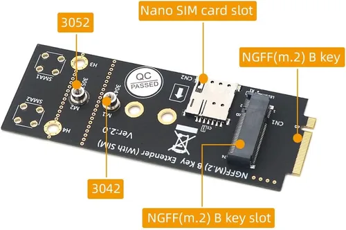 Vista 2 de HLT M.2 (NGFF) Adaptador de llave B con tarjeta SIM para módulo 3G/4G/5G