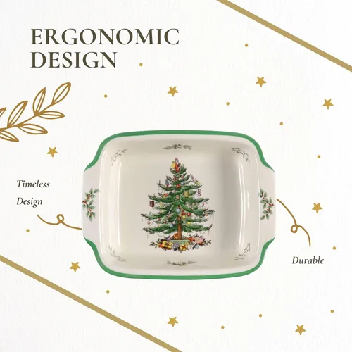 Vista 7 de Spode Plato rectangular con mango de árbol de Navidad (9 x 12 pulgadas) para hornear y platos de temporada, apto para loza, microondas