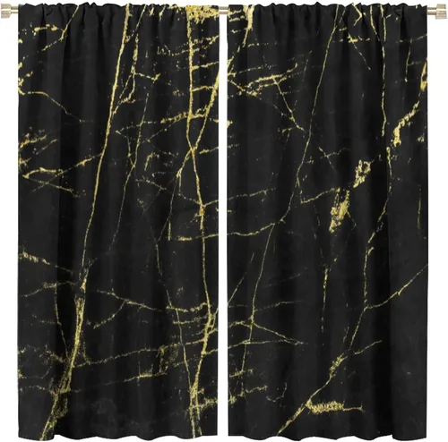 Vista 40 de Cortinas abstractas de mármol de lujo de lujo azul marino dorado a rayas con patrón de mármol estampado para dormitorio, sala de estar, cortinas
