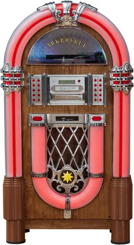 Vista 8 de Arkrocket Saturn V - Jukebox reproductor de discos de vinilo de tamaño completo Bluetooth USB SD Reproductor de CD Radio, tocadiscos retro, Jukebox