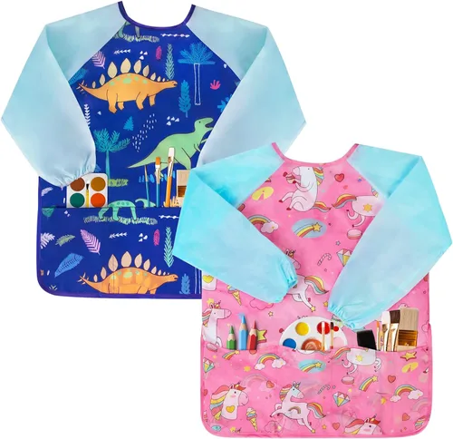 Vista 13 de Bassion Kids Art Smock, Toddlers Painting Aprons Colorful Waterproof Children Artist Smock Age 2-8 Years Gifts