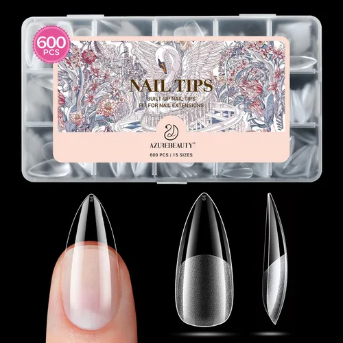 Vista 21 de Puntas de uñas cortas de almendra, 600 puntas de uñas de gel suave Almendra Corta