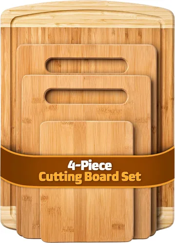 Vista 10 de Tabla de cortar de bambú con asas y ranuras para jugos, 12 x 9 x 0.47 pulgadas, tabla de cortar de cocina de madera carbonizada
