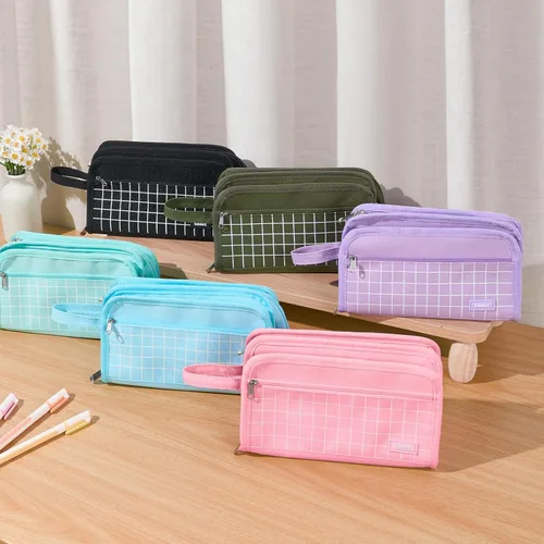 Vista 2 de Sooez Estuche grande para lápices, bolsa para lápices de gran capacidad con 3 compartimentos, organizador portátil de artículos de papelería de lona