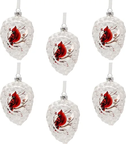 Vista 11 de Cardinals Adornos de Navidad – Juego de 3 – Adornos en forma de piña – Cardenal en una rama con bayas – 4 pulgadas de alto