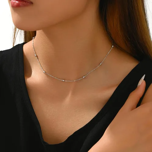Vista 5 de Delicado collar de cadena para mujer, chapado en oro de 18 quilates, gargantilla de disco de moneda, collar simple de cadena trenzada con cuentas