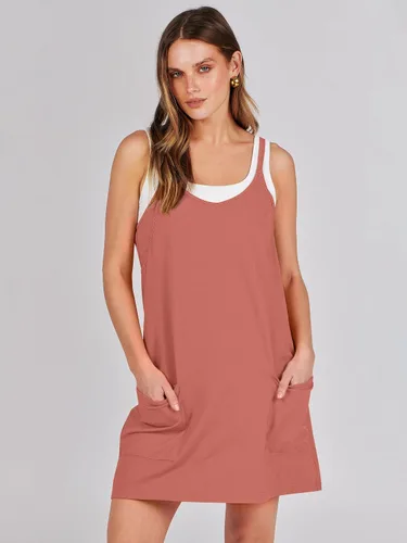 Vista 2 de Caracilia - Vestido corto de verano para mujer, estilo informal, sin mangas, faja moldeadora integrada, vestido de verano moderno, corto, atuendos
