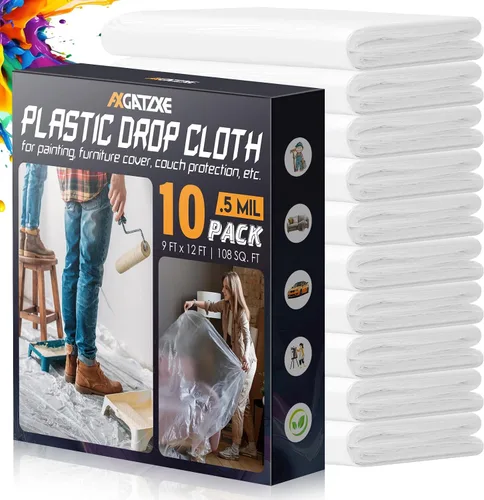 Vista 12 de Lonas de plástico de 12 x 9 pies - 1 Mil (paquete de 1) - Láminas y lonas desechables para pintor para pintar, protección impermeable