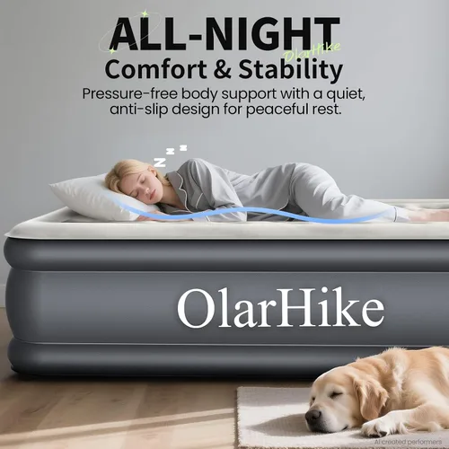 Vista 2 de OlarHike - Colchón de aire matrimonial con bomba integrada, cama inflable