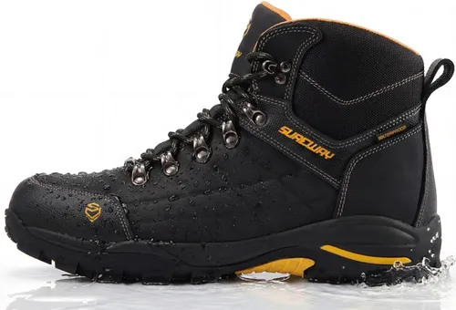 Vista 4 de SUREWAY Botas de trabajo impermeables de acero y punta suave de 6 pulgadas para hombre, botas de seguridad de cuero antideslizantes