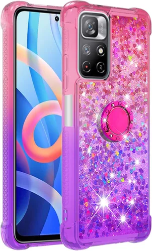 Vista 3 de CCSmall Funda transparente con purpurina para Xiaomi Redmi Note 11 4G con soporte de diamante, gradiente líquido que fluye arena movediza Bling