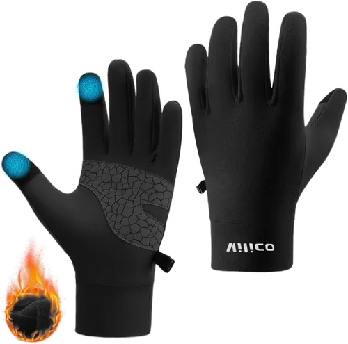 Vista 2 de Guantes de correr para hombres y mujeres, guantes de invierno para pantalla táctil, guantes térmicos ligeros con palma de silicona antideslizante
