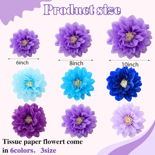 Vista 2 de Geyee 18 Piezas Flores de Papel Mexicanas Coloridas Fiesta Flores de Papel de Seda Pompones Carnaval Mexicano para Fondo Floral de Fiesta Boda