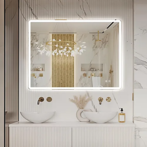 Vista 31 de Niccy Espejo LED de baño, 32"x20" pulgadas, rectangular, espejos de tocador para montar en la pared, con marco de metal, espejo inteligente