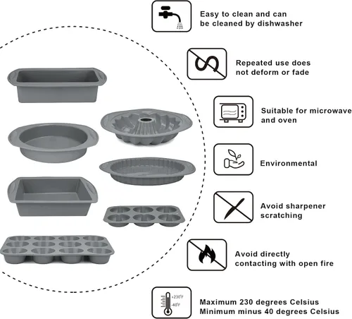Vista 2 de Moldes de silicona antiadherente 9 en 1 para hornear pasteles Bundt, bandeja para galletas, moldes, bandeja resistente al calor, kit de herramientas