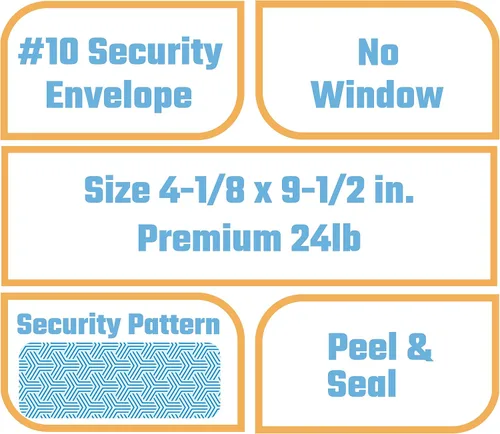 Vista 5 de Sobres 500#10 SELF SEAL para negocios, diseño sin ventanas, patrón de tinte de seguridad para correo seguro, facturas, estados de cuenta y sobres