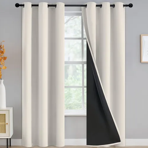 Vista 110 de Yakamok Cortinas negras, cortinas de ventana con aislamiento térmico y eficiencia energética para dormitorio, cortinas opacas completas y cortinas