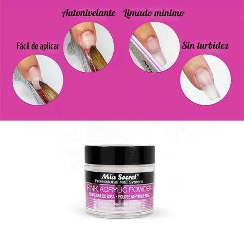 Vista 5 de Mia Secret Sistema de uñas acrílicas profesional Polvo acrílico rosa 1 OZ
