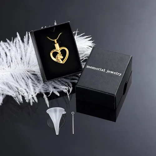 Vista 6 de Joyería de cremación con colgante de corazón de unicornio, urna de cremación, joyería, cenizas, recuerdo de acero inoxidable, colgante de cristal