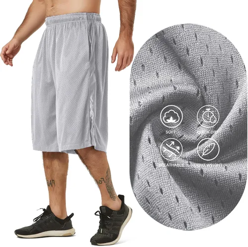 Vista 5 de HQUEC Pantalones cortos deportivos de 12 pulgadas para hombre, pantalones cortos largos de entrenamiento de baloncesto por debajo de la rodilla