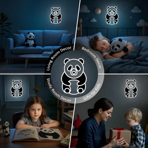 Vista 5 de YuanDian Letrero de neón de panda, luces de neón de animales para dormitorio, sala de estar, decoración de pared, regalos de fiesta de cumpleaños