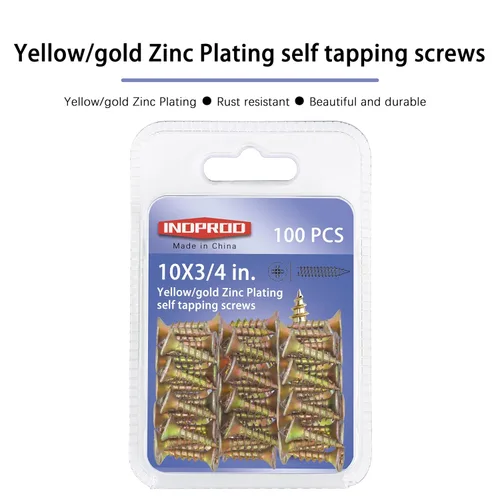 Vista 6 de Tornillos para madera #10 × 3/4", cabeza plana Phillips avellanada, acero con revestimiento de zinc amarillo, tornillos autorroscantes de alta