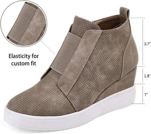 Vista 4 de Athlefit - Zapatos deportivos de cuña de plataforma para mujer, con tacón oculto, botines de cuña oculta